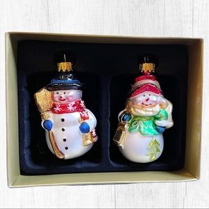 Christmas glass ornaments snowman set of 2